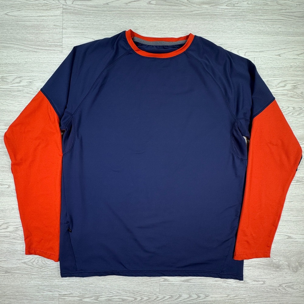 Diadora Mens Athletic Shirt Long Sleeve Colorblock Navy Orange XL(?) Performance